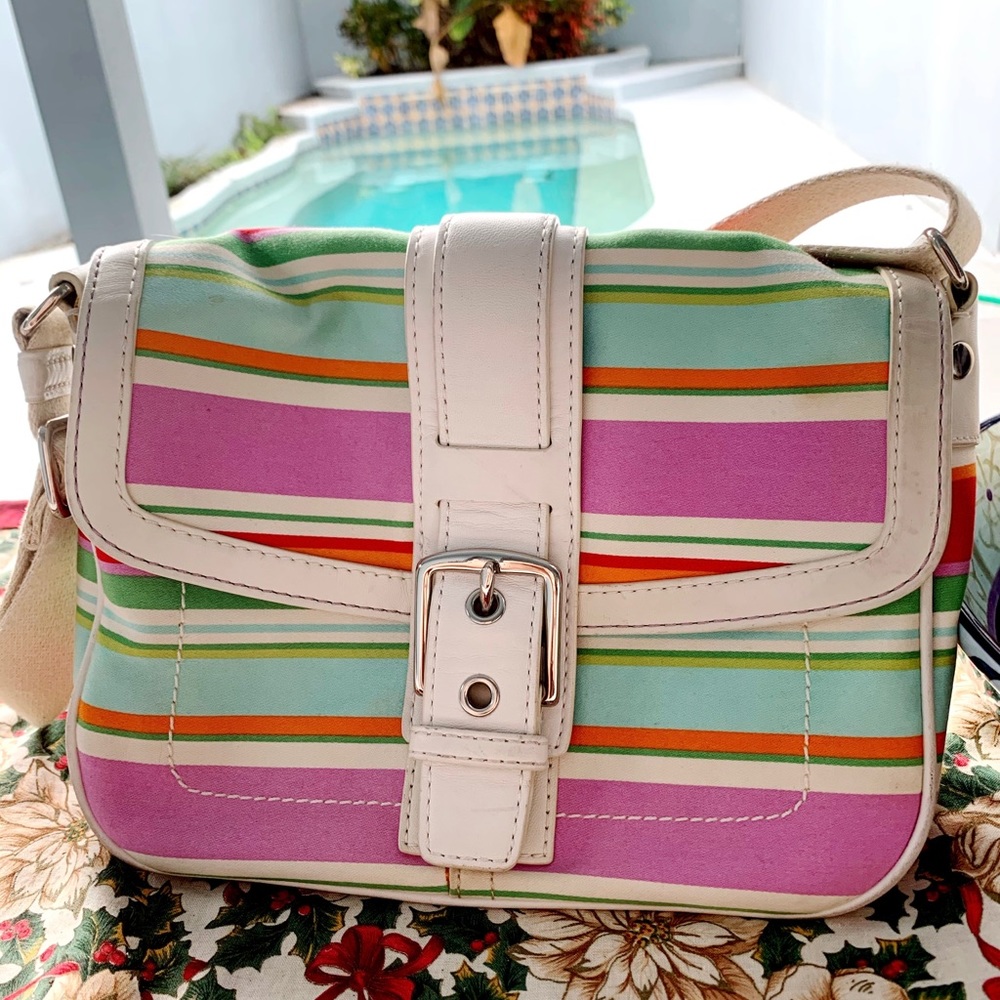 Multicolor striped Coach purse